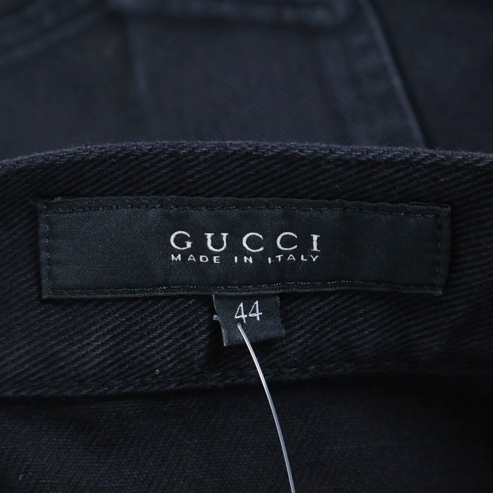 GUCCI(グッチ) レザーロゴパッチ ボタンフライ テーパードデニムパンツ ジーンズ ブラック 314424