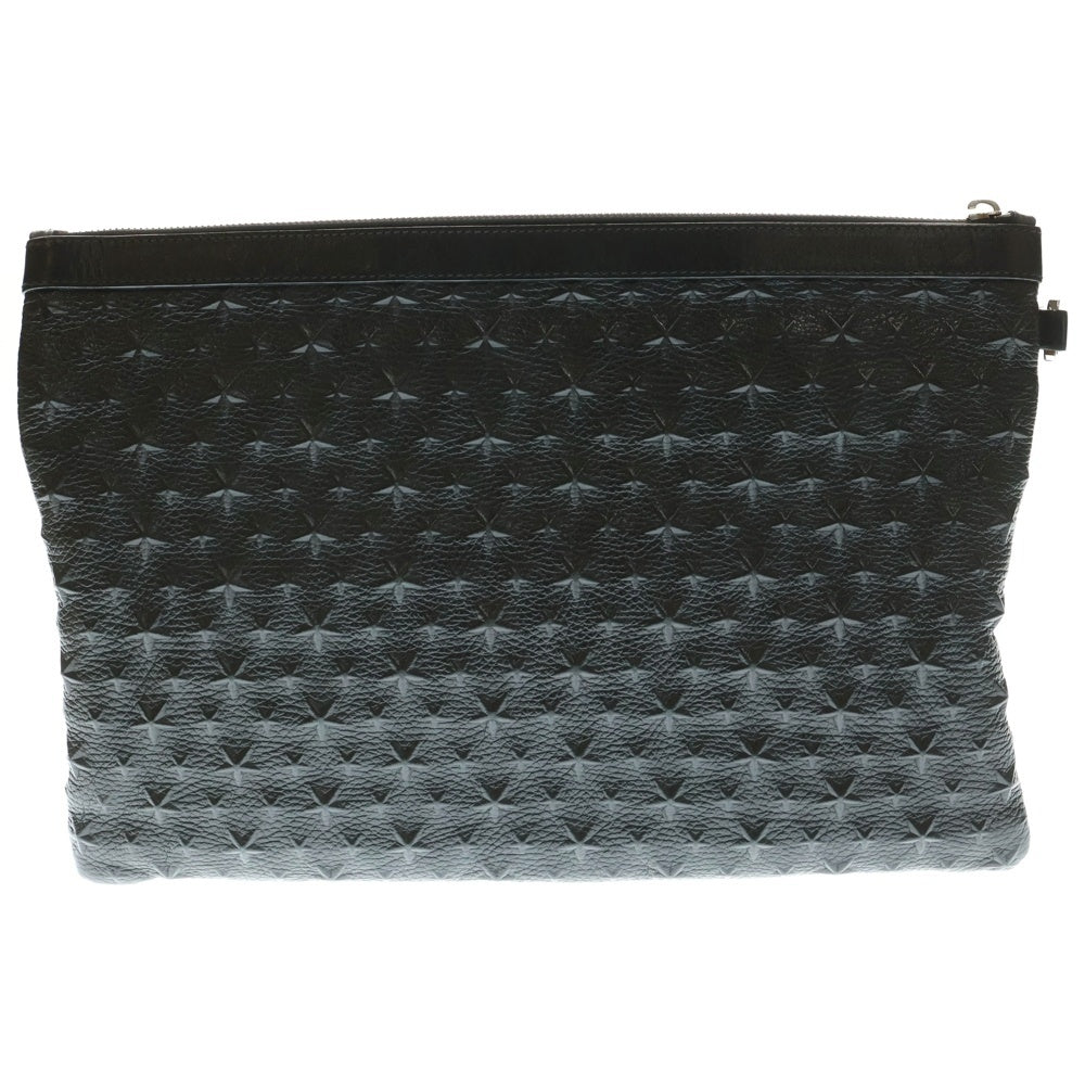 JIMMY CHOO(ジミーチュウ) ロゴプレート スターエンボス レザー クラッチ セカンドバッグ シルバー金具 ブラック