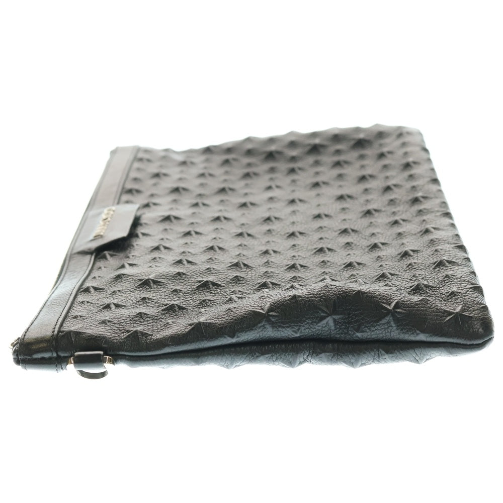 JIMMY CHOO(ジミーチュウ) ロゴプレート スターエンボス レザー クラッチ セカンドバッグ シルバー金具 ブラック