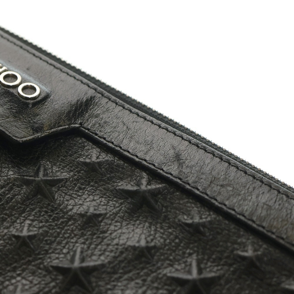 JIMMY CHOO(ジミーチュウ) ロゴプレート スターエンボス レザー クラッチ セカンドバッグ シルバー金具 ブラック
