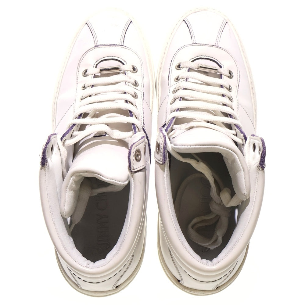 JIMMY CHOO(ジミーチュウ) ロゴ刻印 レザーハイカットスニーカー ホワイト