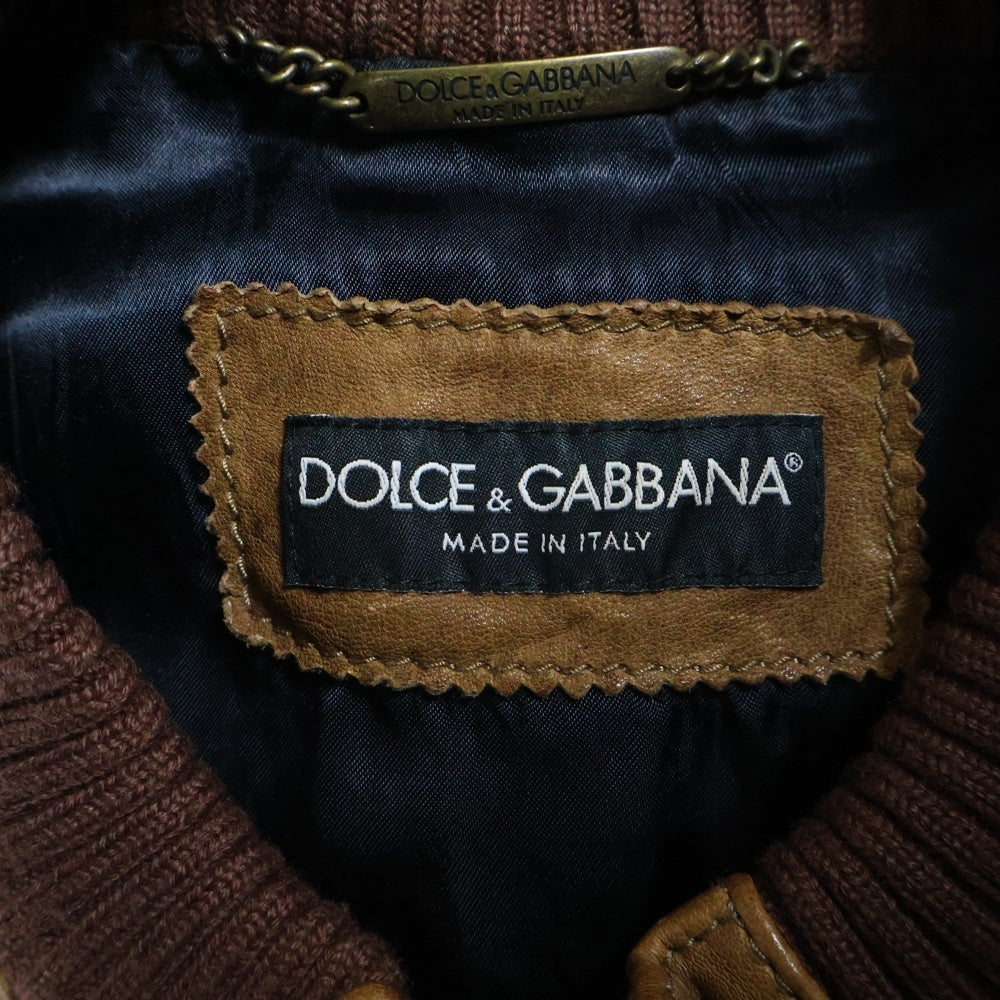 DOLCE & GABBANA(ドルチェアンドガッバーナ) ラムスキン レザー マルチポケット ジップアップ ジャケット ブラウン G9M33L/FULRI