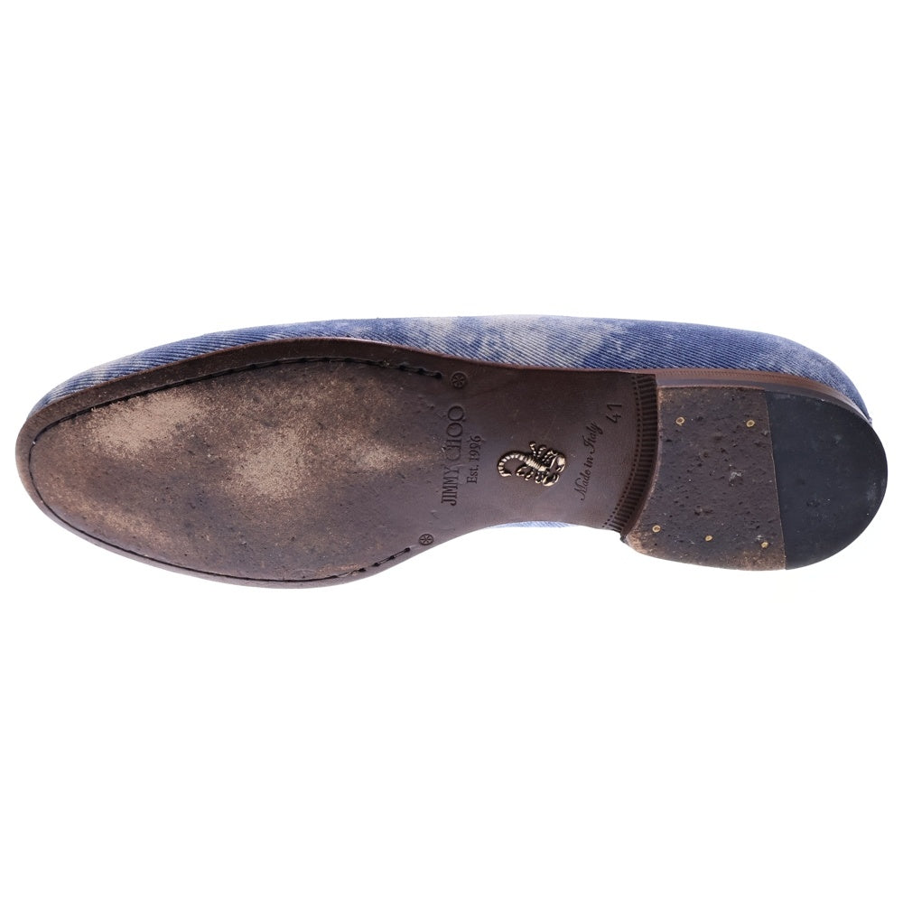 JIMMY CHOO(ジミーチュウ) ピンバッジ付スタッズデニムローファー ライトブルー