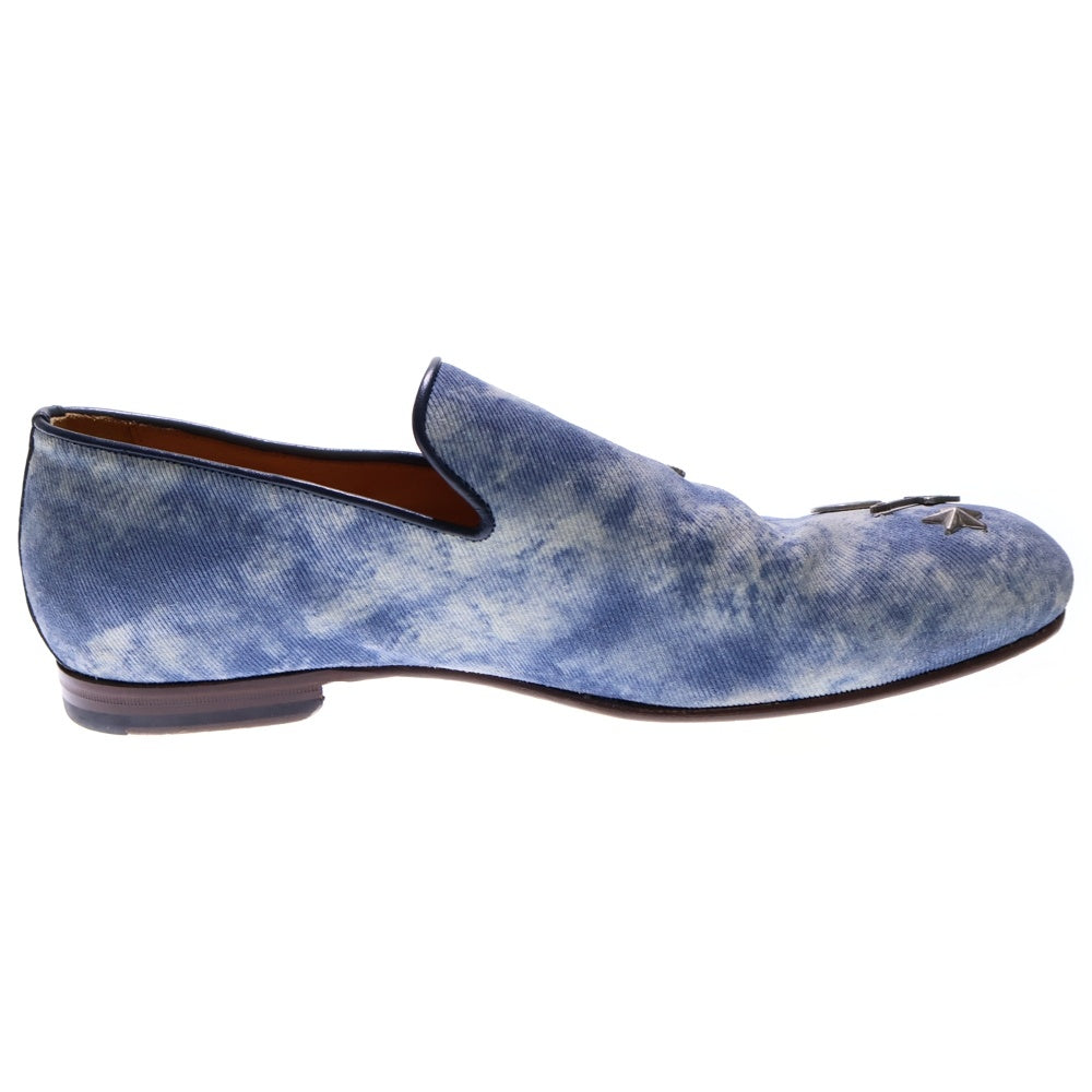 JIMMY CHOO(ジミーチュウ) ピンバッジ付スタッズデニムローファー ライトブルー