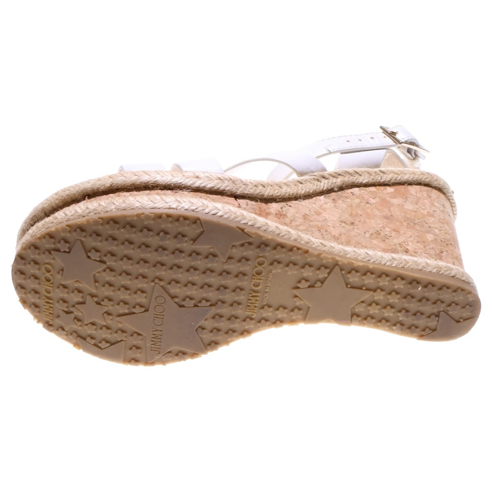 JIMMY CHOO(ジミーチュウ) レザーストラップ付ラフィアヒールサンダル ホワイト/ベージュ