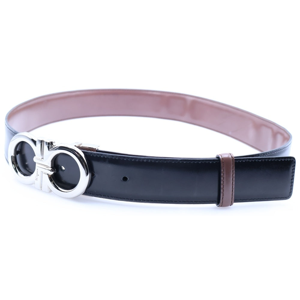 Salvatore Ferragamo(サルヴァトーレ フェラガモ) ガンチーニ ロゴバックル リバーシブル レザー ベルト シルバー金具 ブラック/ブラウン