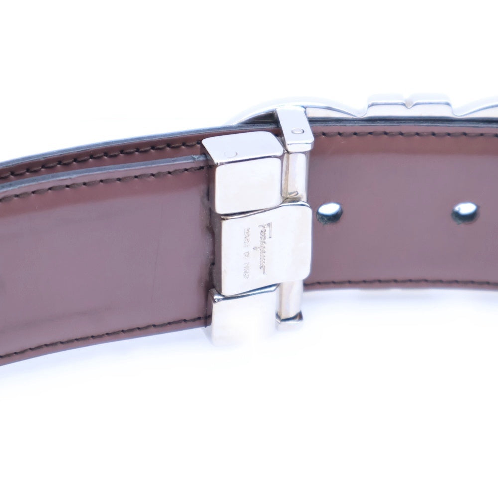 Salvatore Ferragamo(サルヴァトーレ フェラガモ) ガンチーニ ロゴバックル リバーシブル レザー ベルト シルバー金具 ブラック/ブラウン