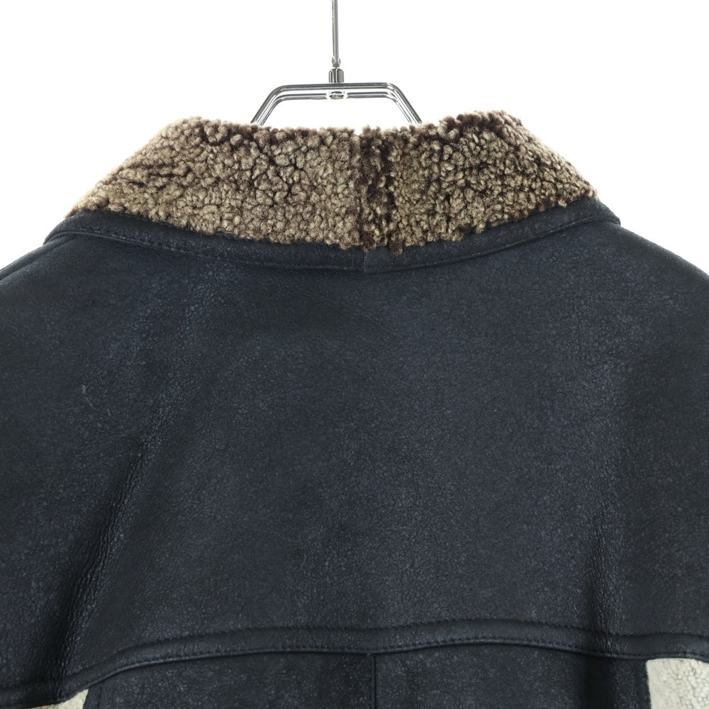 PAOLO GUCCI(パオロ グッチ) ノルディック柄 切り替え スウェードレザー ボア ロングジャケット コート ブラック/グレー