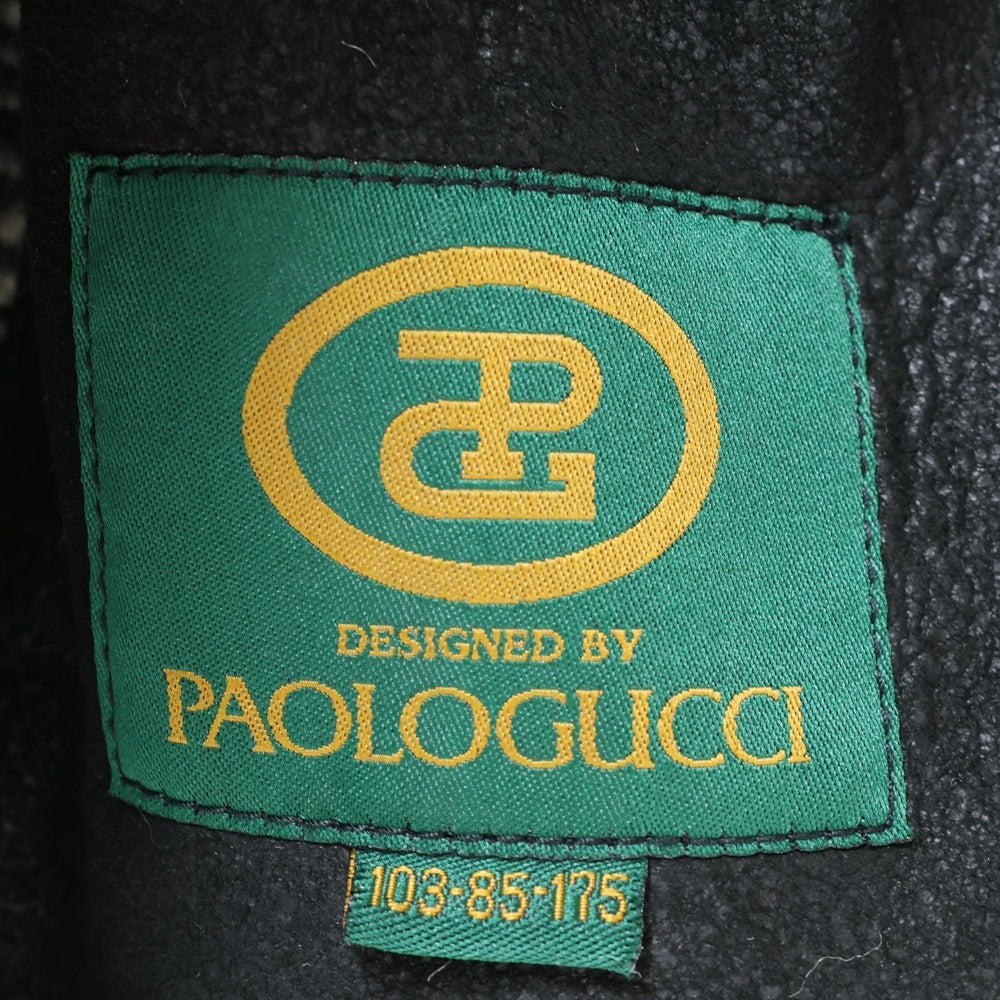PAOLO GUCCI(パオロ グッチ) ノルディック柄 切り替え スウェードレザー ボア ロングジャケット コート ブラック/グレー