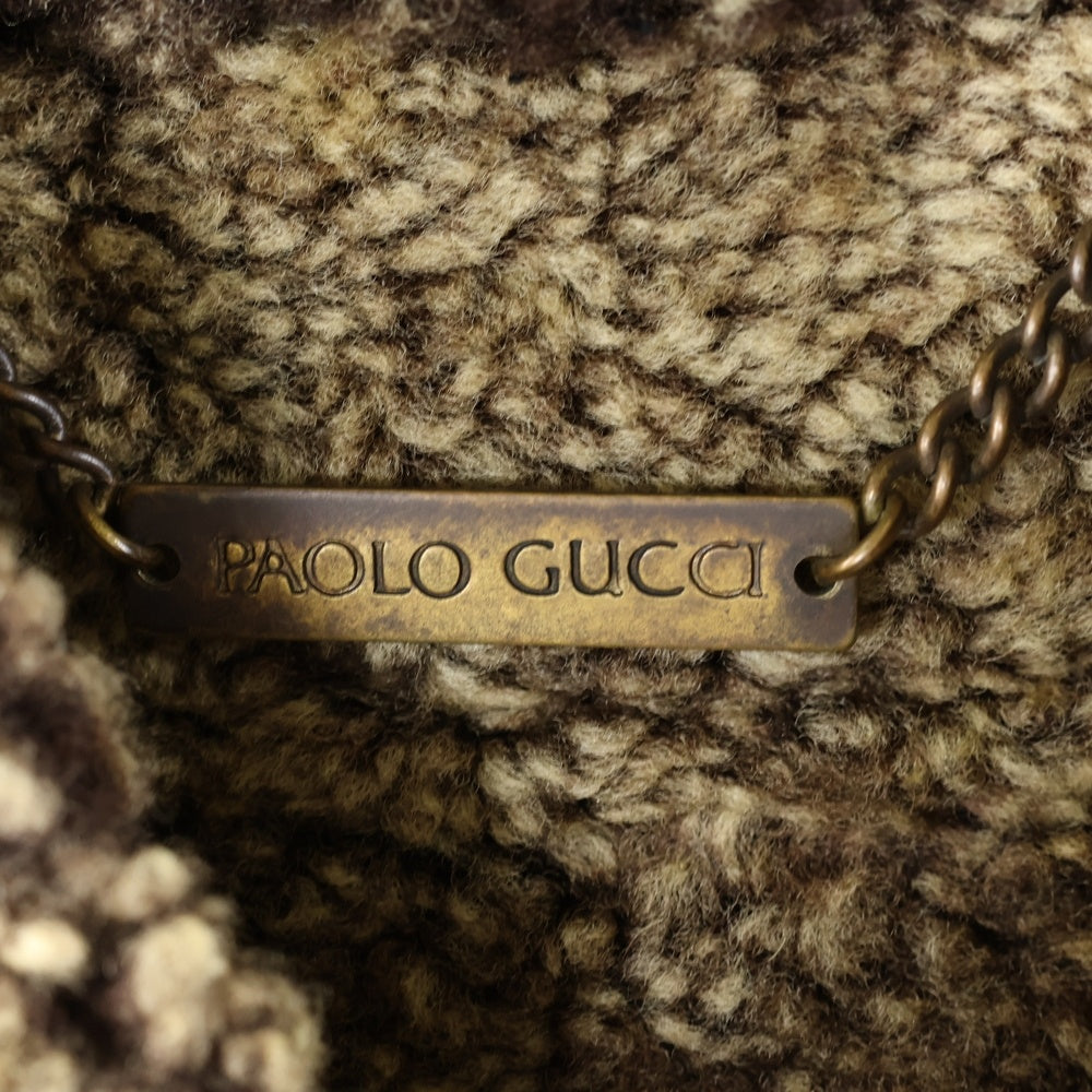 PAOLO GUCCI(パオロ グッチ) ノルディック柄 切り替え スウェードレザー ボア ロングジャケット コート ブラック/グレー