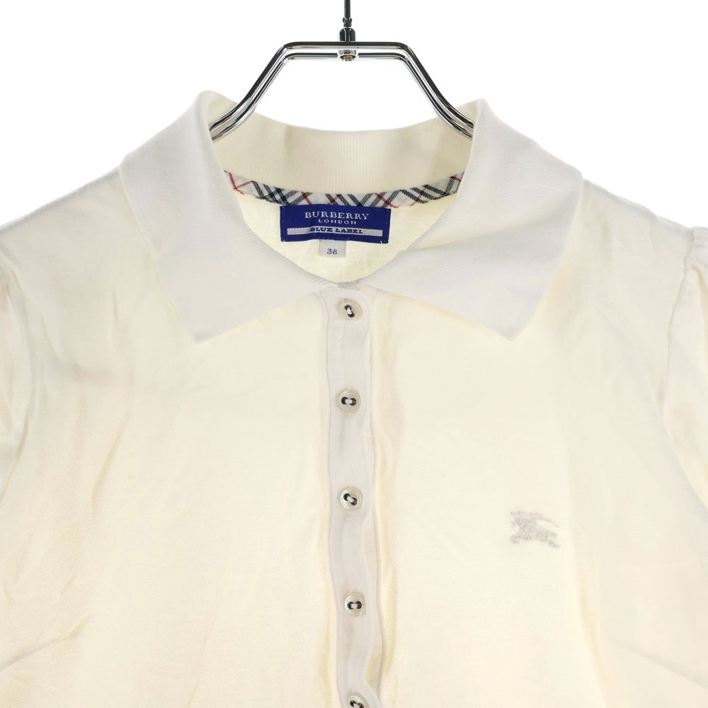 BURBERRY BLUE LABEL(バーバリーブルーレーベル) ロゴ刺繍 バーバリーチェック スカートデザイン半袖ポロシャツ ホワイト