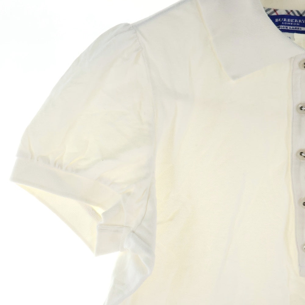 BURBERRY BLUE LABEL(バーバリーブルーレーベル) ロゴ刺繍 バーバリーチェック スカートデザイン半袖ポロシャツ ホワイト