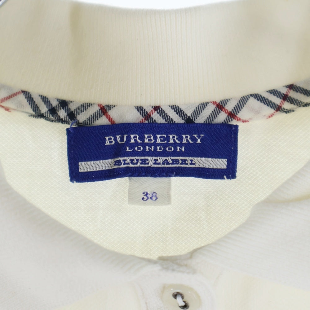 BURBERRY BLUE LABEL(バーバリーブルーレーベル) ロゴ刺繍 バーバリーチェック スカートデザイン半袖ポロシャツ ホワイト
