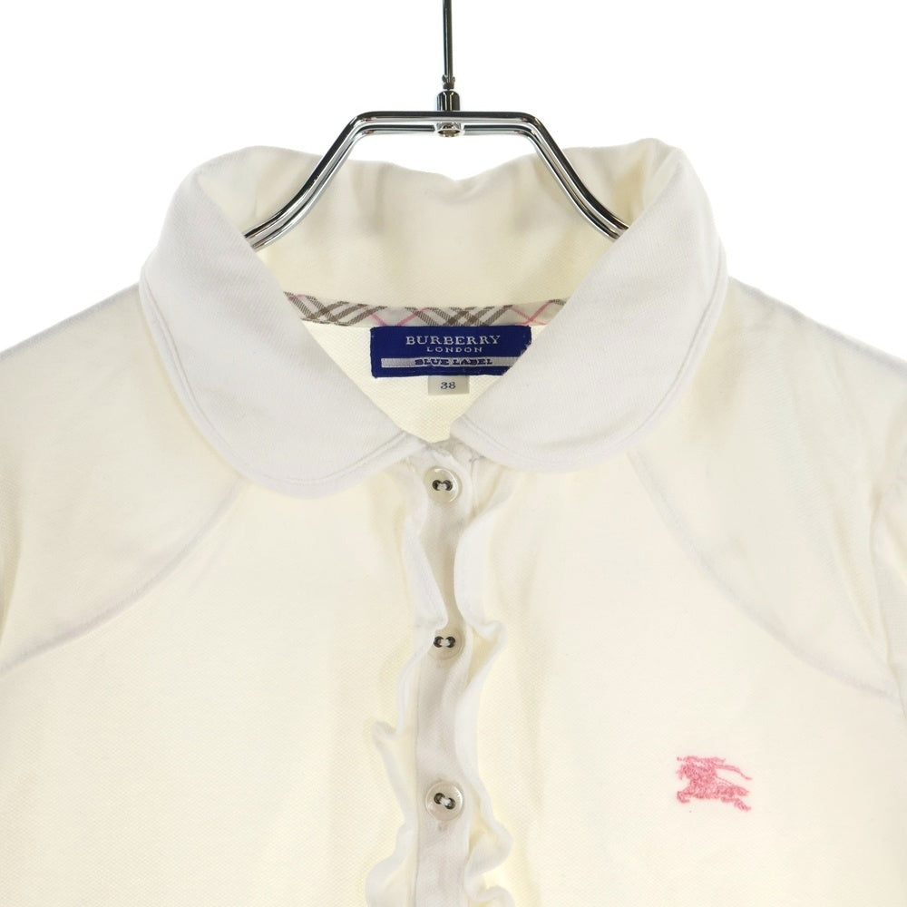 BURBERRY BLUE LABEL(バーバリーブルーレーベル) ロゴ刺繍 バーバリーチェック 半袖ポロシャツ ホワイト レディース