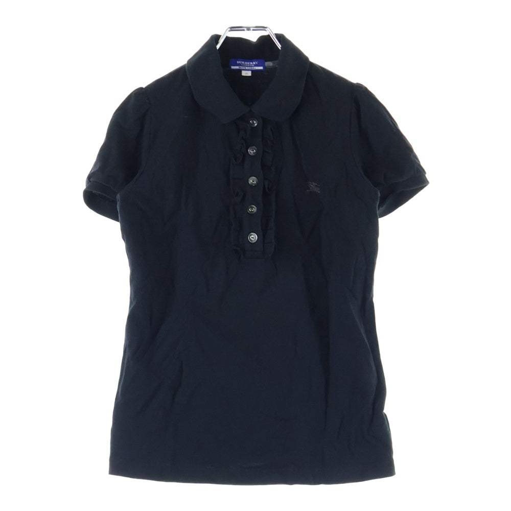 BURBERRY BLUE LABEL(バーバリーブルーレーベル) ロゴ刺繍 バーバリーチェック フリンジ付半袖ポロシャツ ブラック
