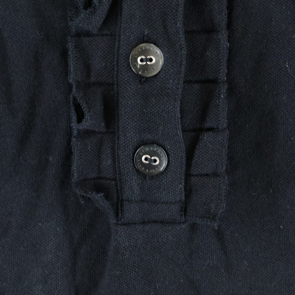 BURBERRY BLUE LABEL(バーバリーブルーレーベル) ロゴ刺繍 バーバリーチェック フリンジ付半袖ポロシャツ ブラック