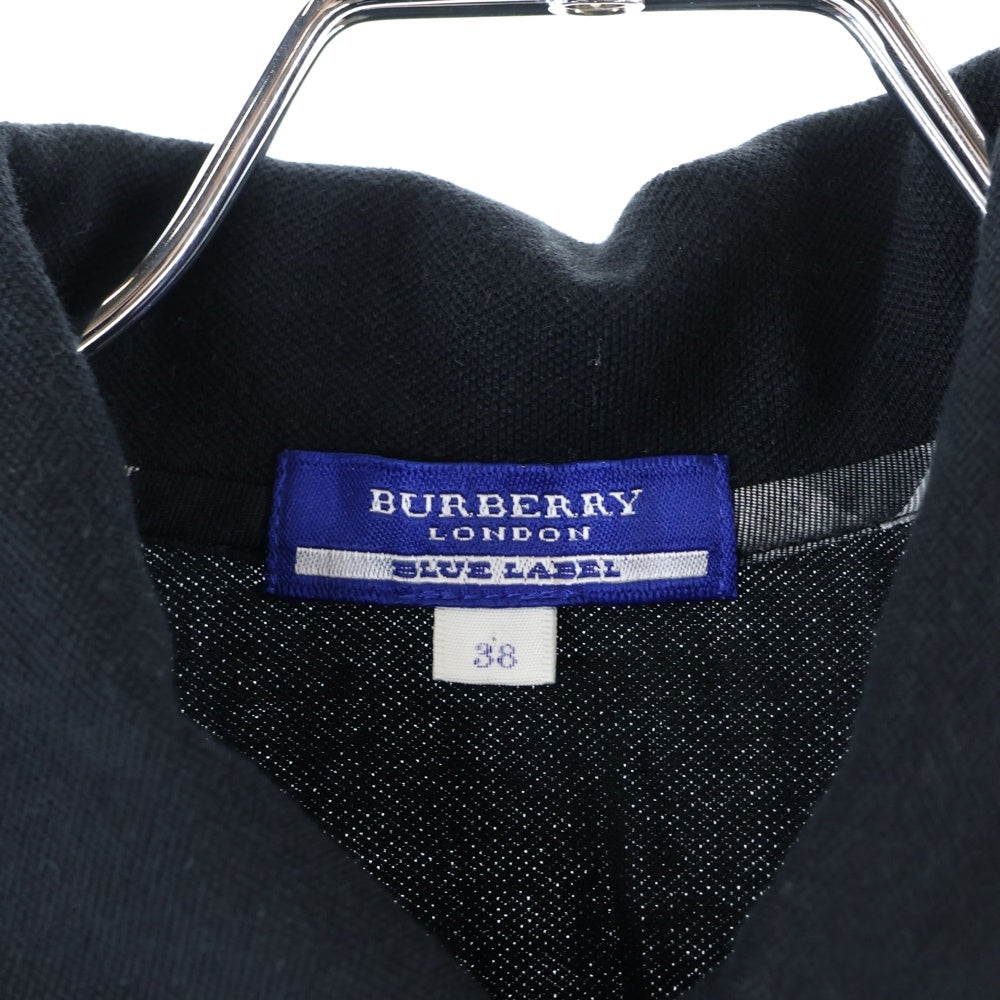 BURBERRY BLUE LABEL(バーバリーブルーレーベル) ロゴ刺繍 バーバリーチェック フリンジ付半袖ポロシャツ ブラック