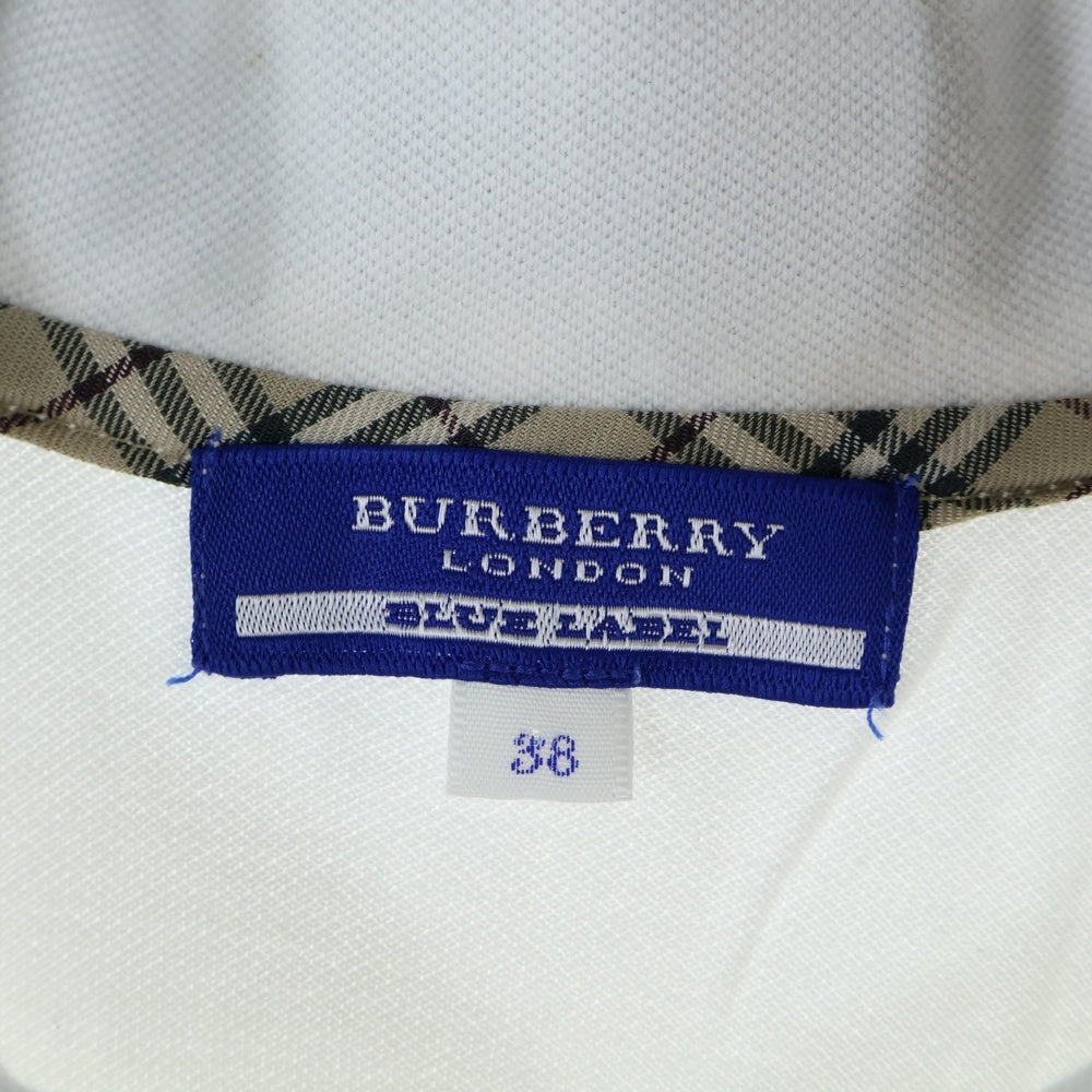 BURBERRY BLUE LABEL(バーバリーブルーレーベル) ロゴ刺繍 バーバリーチェック 襟付半袖ワンピース ホワイト レディース