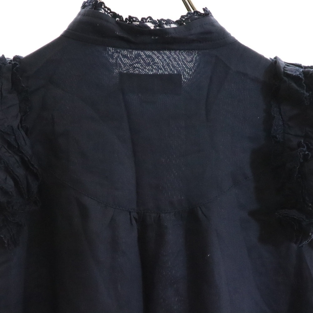 BURBERRY BLUE LABEL(バーバリーブルーレーベル) ロゴ刺繍 バーバリーチェック フリンジ付スタンドカラーノースリーブワンピース ネイビー レディース