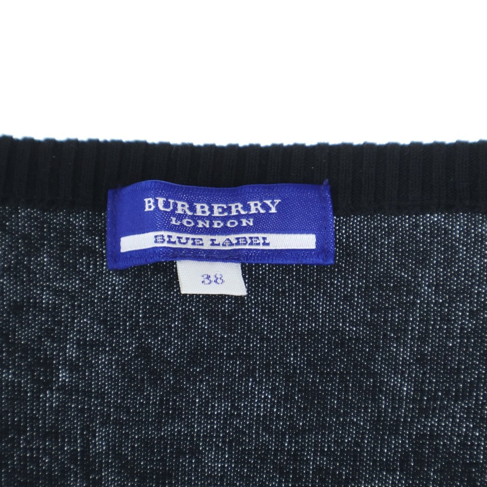 BURBERRY BLUE LABEL(バーバリーブルーレーベル) ロゴ刺繍 ボタンロゴ刻印 7分丈カーディガン ブラック レディース