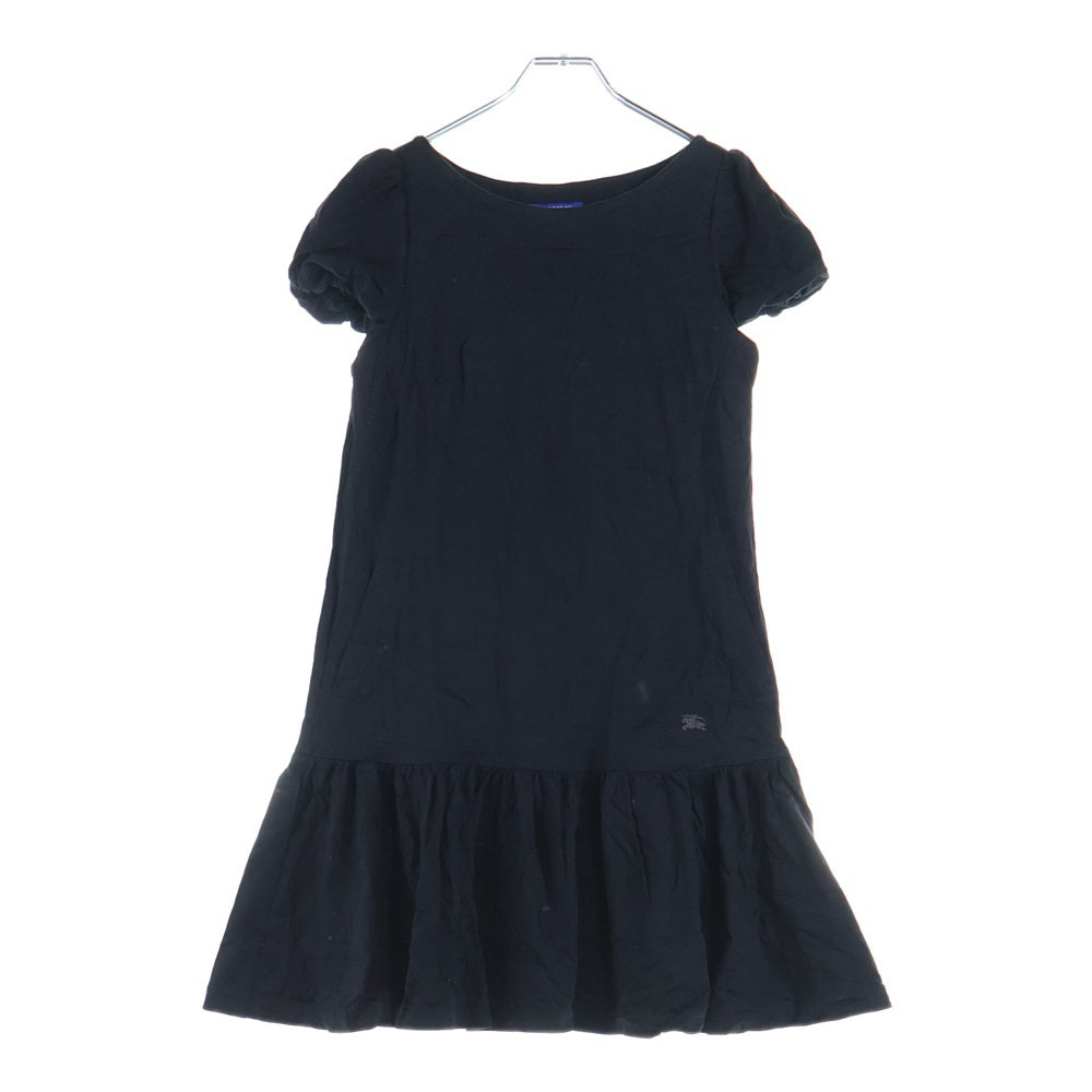 BURBERRY BLUE LABEL(バーバリーブルーレーベル) ロゴ刺繍 ボーダー半袖ワンピース ブラック レディース