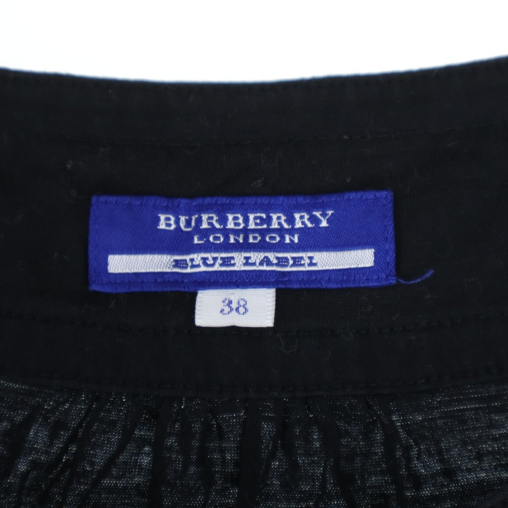 BURBERRY BLUE LABEL(バーバリーブルーレーベル) ロゴ刺繍 ボーダー半袖ワンピース ブラック レディース