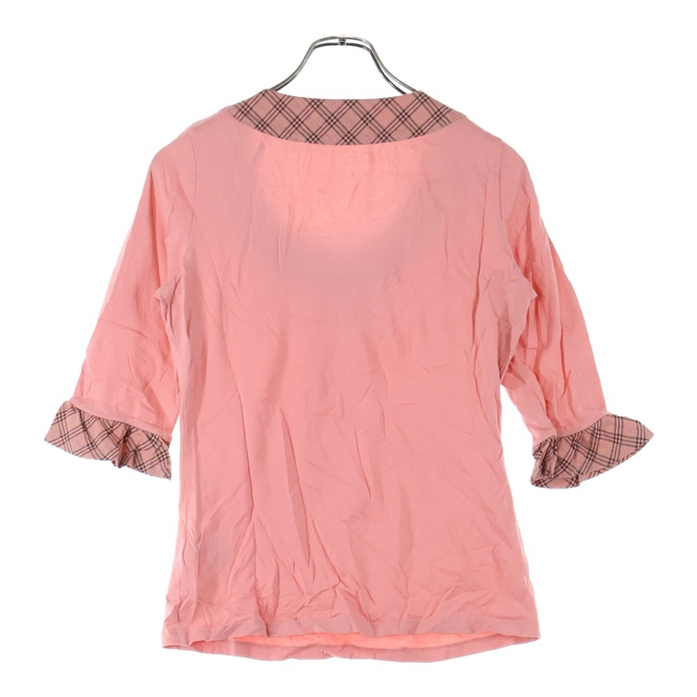 BURBERRY BLUE LABEL(バーバリーブルーレーベル) ロゴ刺? バーバリーチェック リボンデザイン7分丈カットソー Tシャツ ピンク レディース