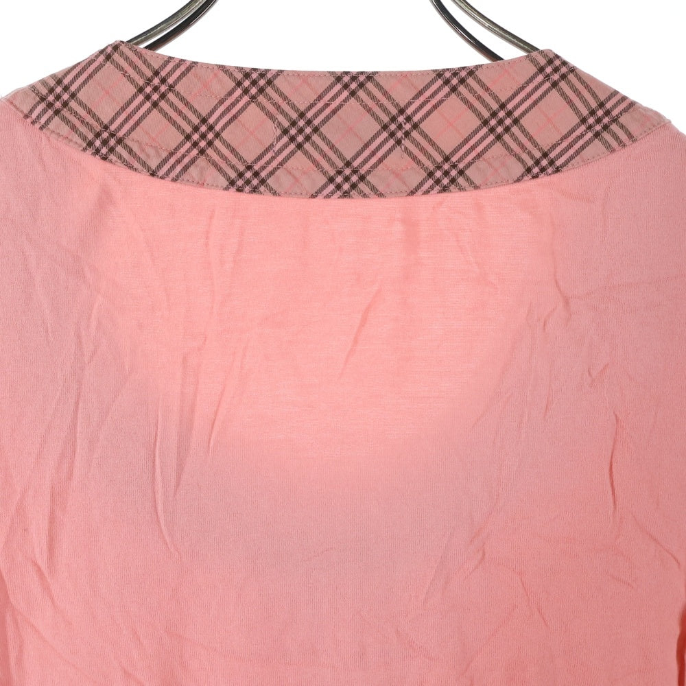 BURBERRY BLUE LABEL(バーバリーブルーレーベル) ロゴ刺? バーバリーチェック リボンデザイン7分丈カットソー Tシャツ ピンク レディース