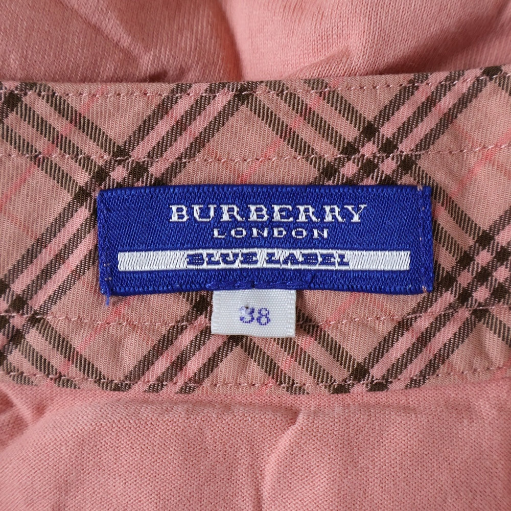 BURBERRY BLUE LABEL(バーバリーブルーレーベル) ロゴ刺? バーバリーチェック リボンデザイン7分丈カットソー Tシャツ ピンク レディース