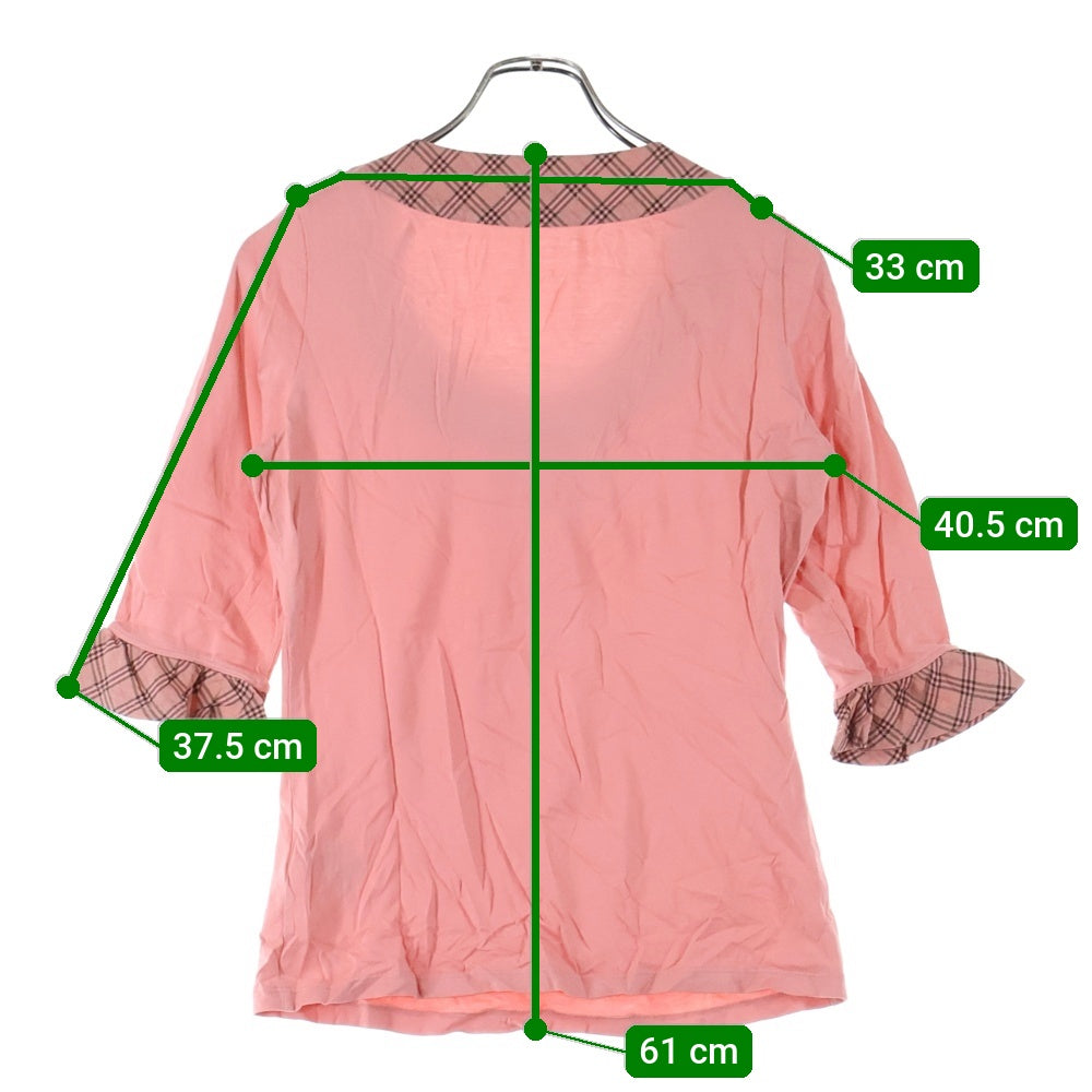 BURBERRY BLUE LABEL(バーバリーブルーレーベル) ロゴ刺? バーバリーチェック リボンデザイン7分丈カットソー Tシャツ ピンク レディース