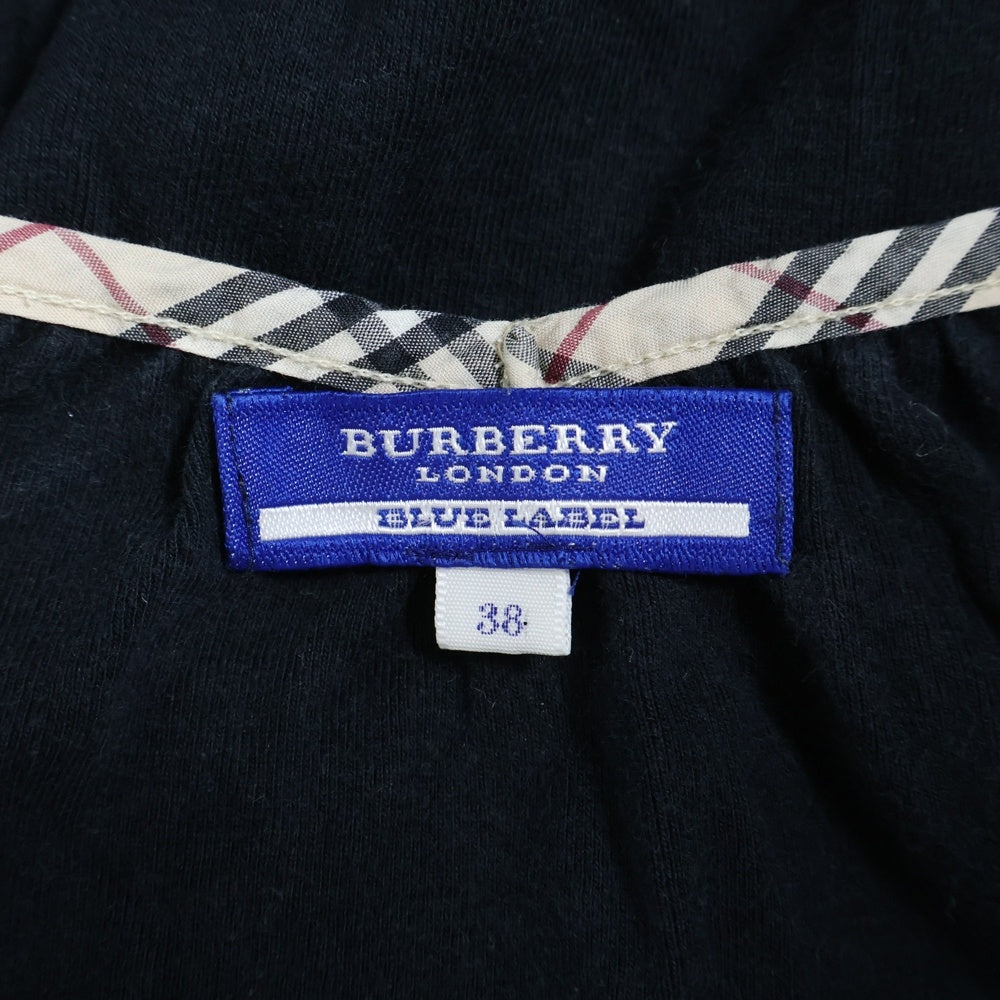 BURBERRY BLUE LABEL(バーバリーブルーレーベル) ノバチェック柄切り替え ワンポイントロゴ刺繍 ノースリーブ カットソー トップス ブラック レディース