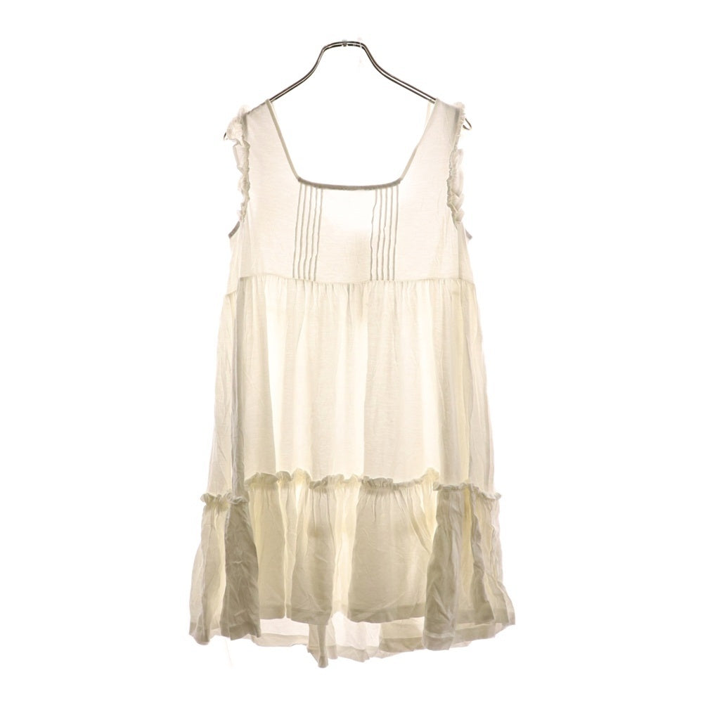 BURBERRY BLUE LABEL(バーバリーブルーレーベル) ロゴ刺繍 バーバリーチェック フリンジ付ノースリーブワンピース ホワイト レディース