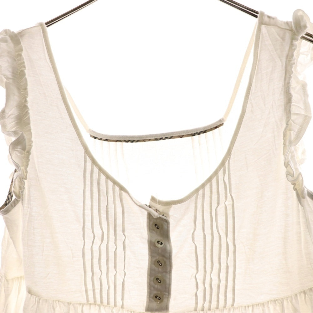 BURBERRY BLUE LABEL(バーバリーブルーレーベル) ロゴ刺繍 バーバリーチェック フリンジ付ノースリーブワンピース ホワイト レディース