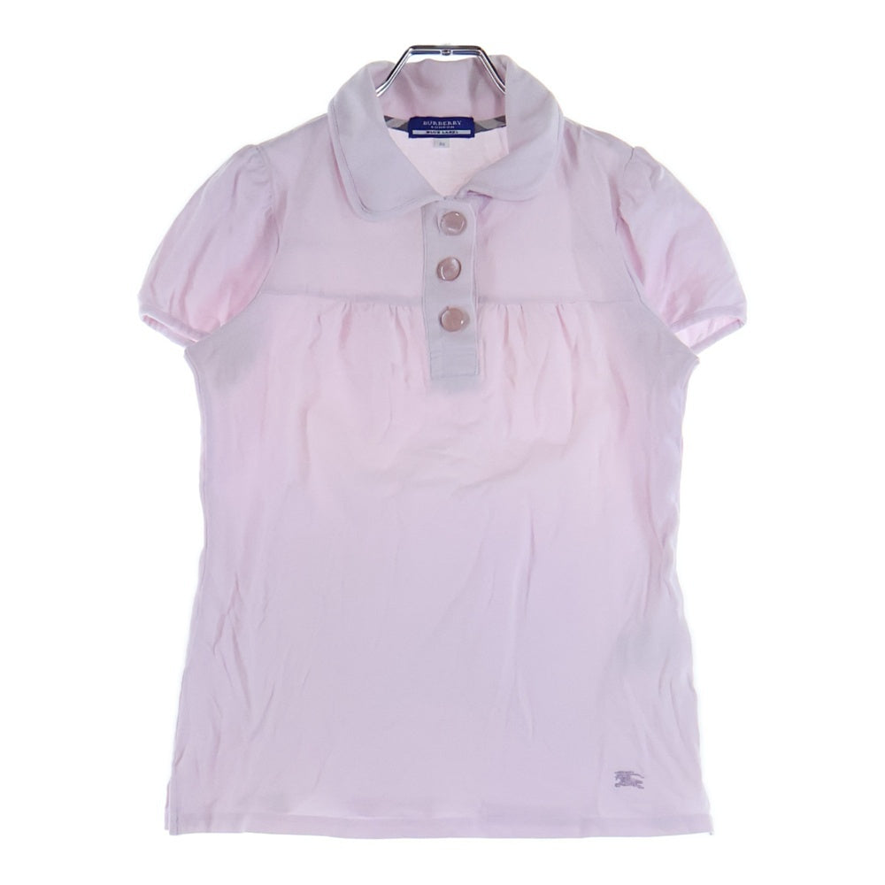 BURBERRY BLUE LABEL(バーバリーブルーレーベル) ロゴ刺繍 バーバリーチェック丸襟半袖ポロシャツ ピンク レディース