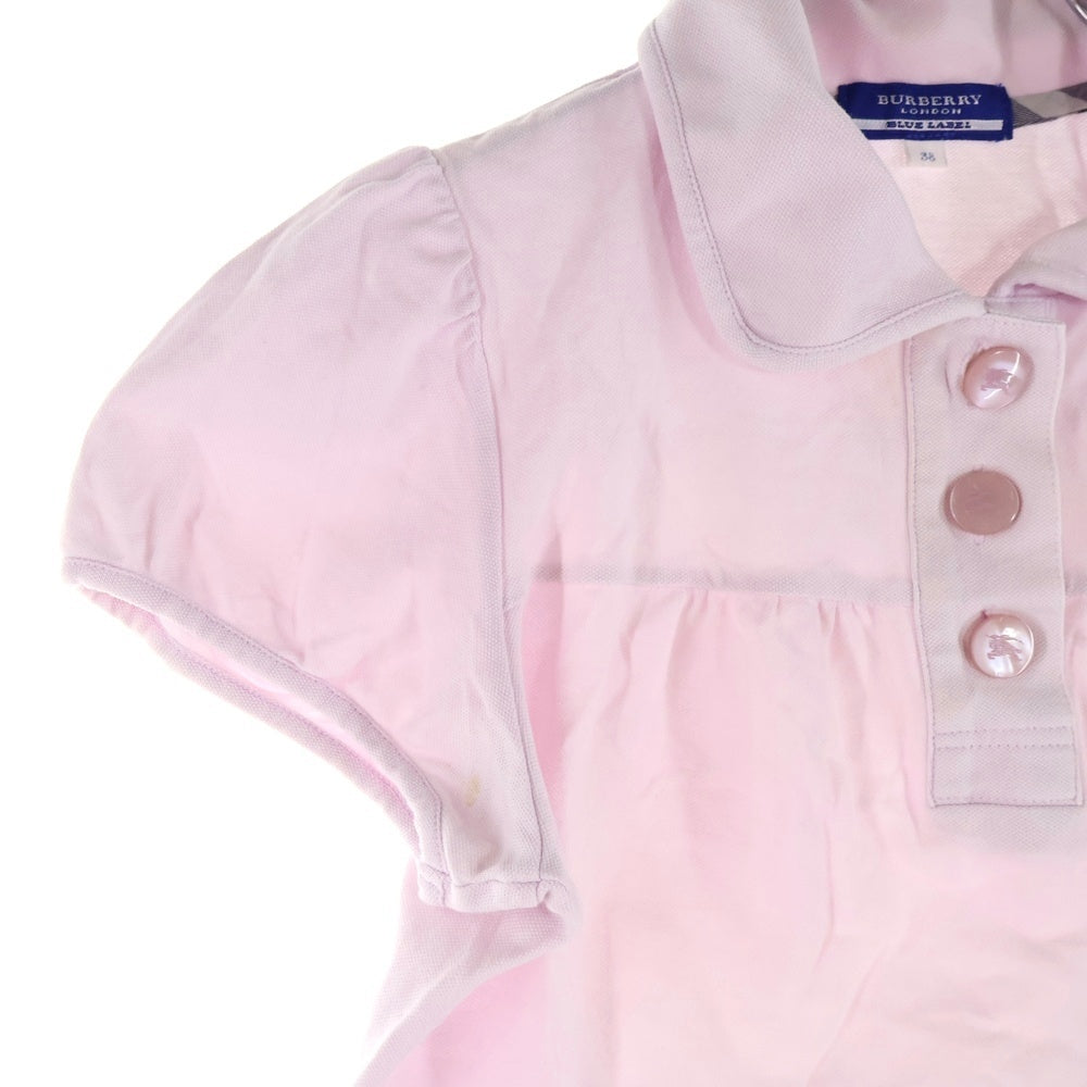 BURBERRY BLUE LABEL(バーバリーブルーレーベル) ロゴ刺繍 バーバリーチェック丸襟半袖ポロシャツ ピンク レディース