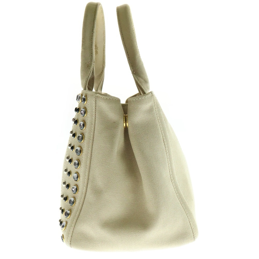 PRADA(プラダ) ビジューカナパ 2wayハンドバッグ ショルダーバッグ ゴールド金具 アイボリー キャンバス B2439O
