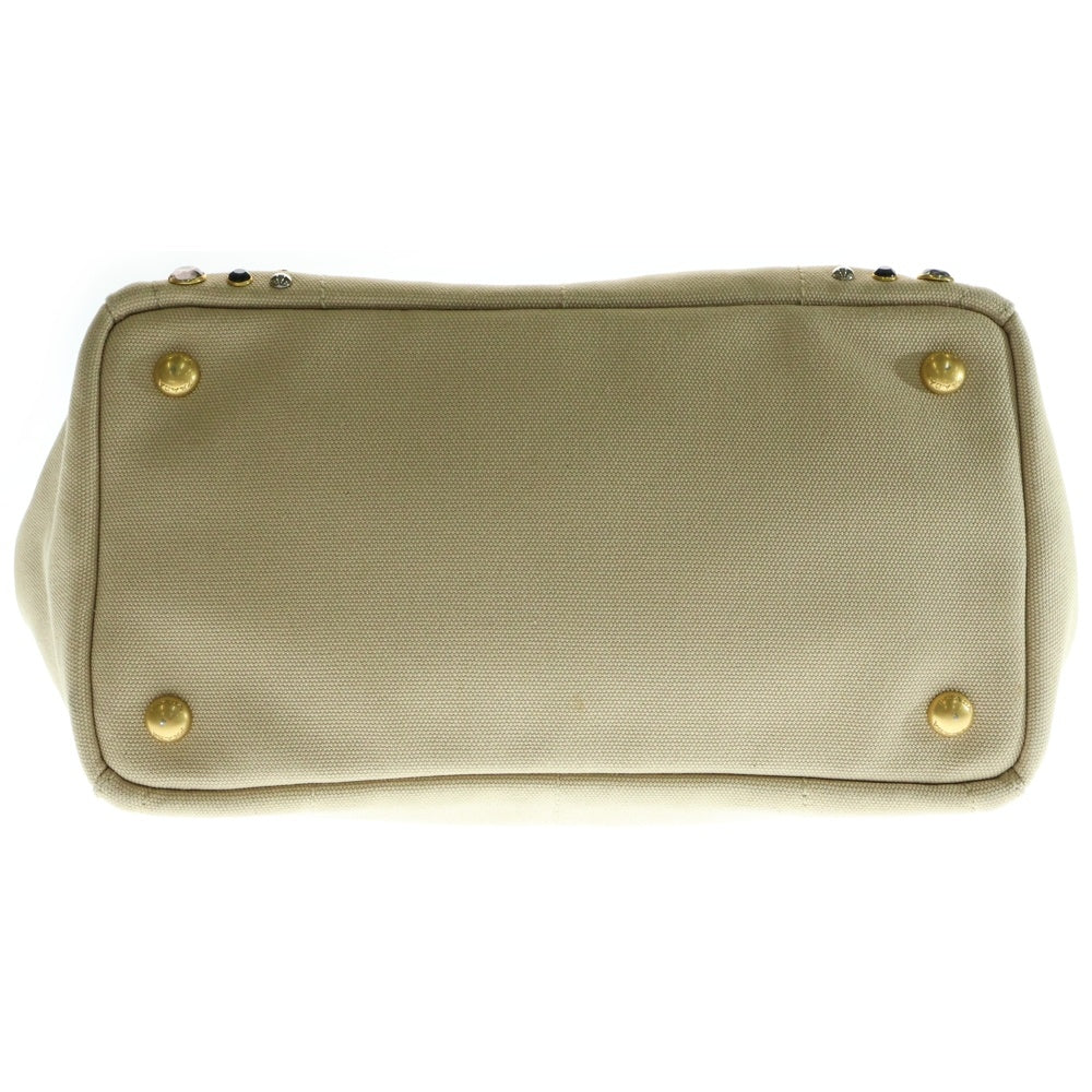 PRADA(プラダ) ビジューカナパ 2wayハンドバッグ ショルダーバッグ ゴールド金具 アイボリー キャンバス B2439O