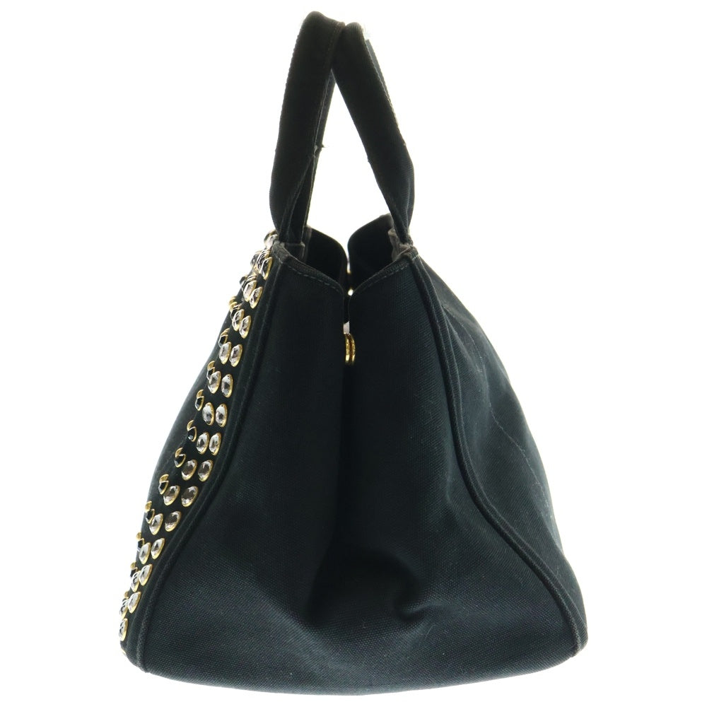 PRADA(プラダ) ビジューカナパ 2wayハンドバッグ ショルダーバッグ ブラック スタッズ ゴールド金具 キャンバス B2642O