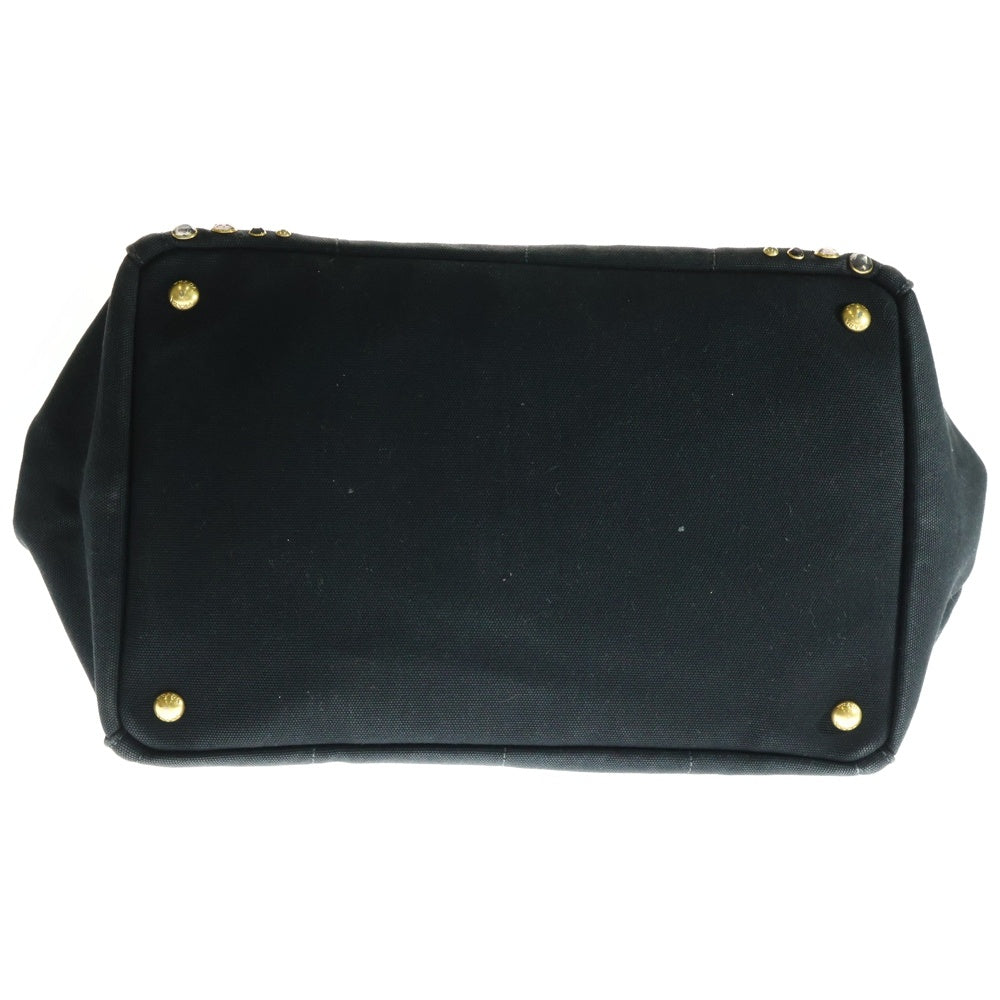 PRADA(プラダ) ビジューカナパ 2wayハンドバッグ ショルダーバッグ ブラック スタッズ ゴールド金具 キャンバス B2642O