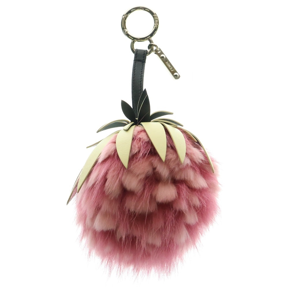 FENDI(フェンディ) フルーツモチーフ バッグチャーム キーホルダー キーリング ピンク ファー×レザー