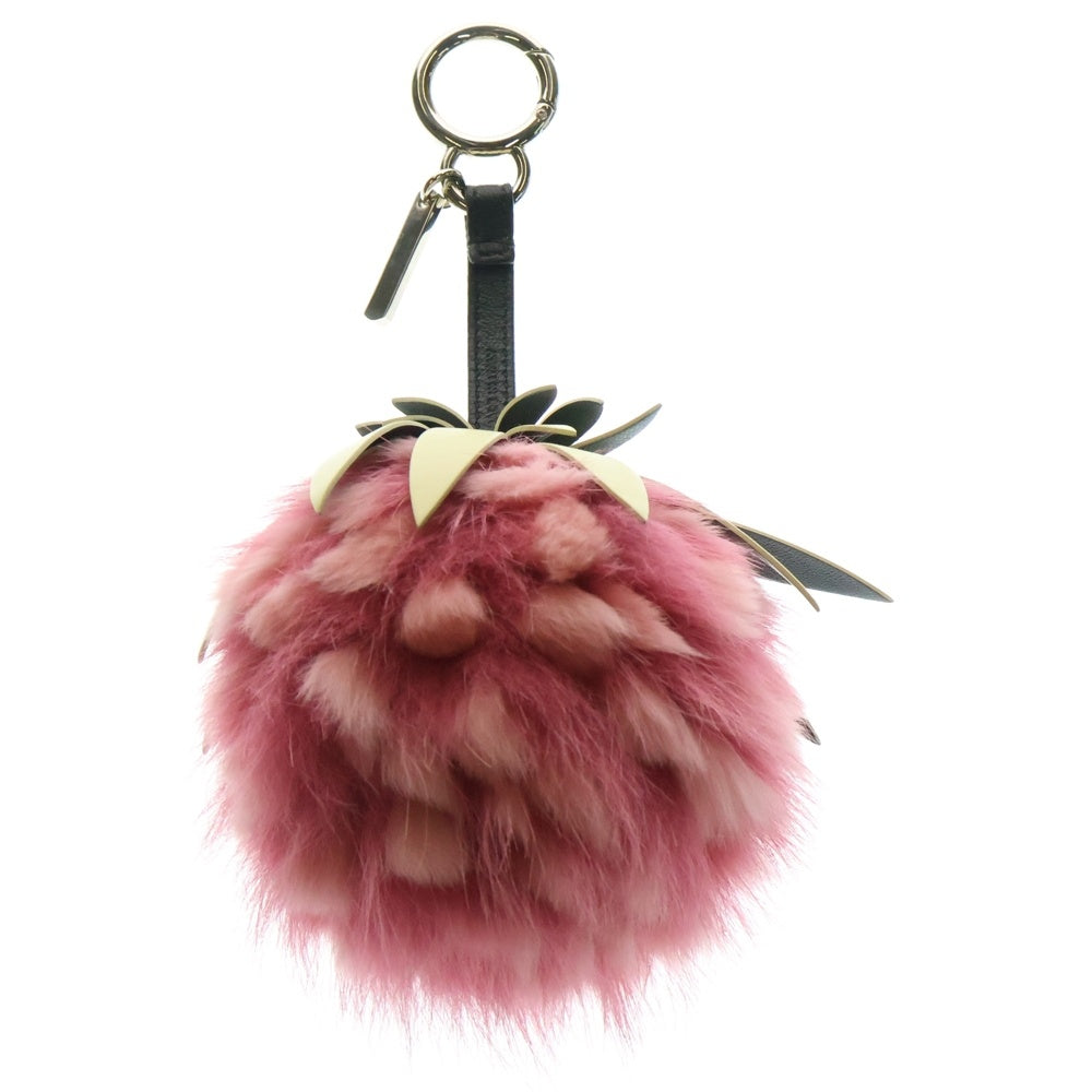 FENDI(フェンディ) フルーツモチーフ バッグチャーム キーホルダー キーリング ピンク ファー×レザー