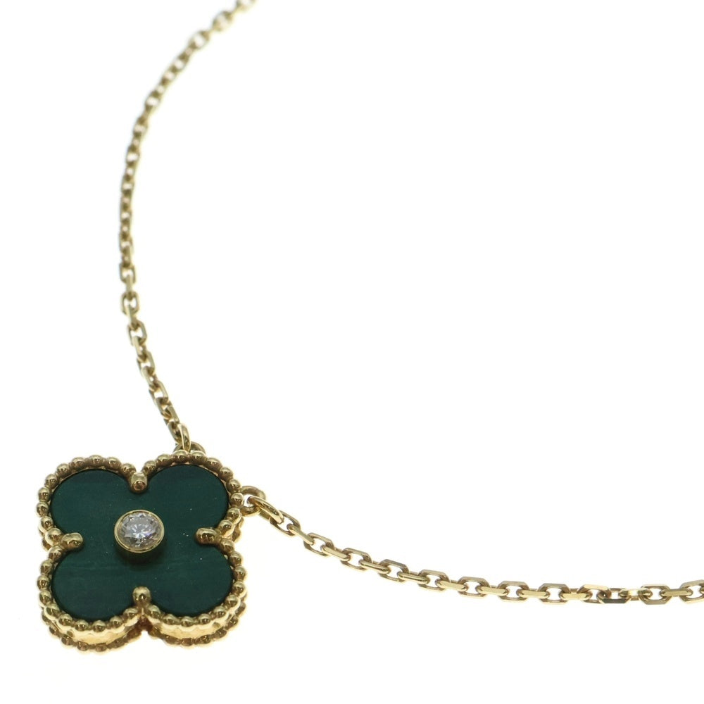 Van Cleef & Arpels(ヴァンクリーフアンドアーペル) ヴィンテージアルハンブラ マラカイト 2013年ホリデーコレクション 1PD ダイヤ付チェーンペンダントネックレス K18YG イエローゴールド レディース
