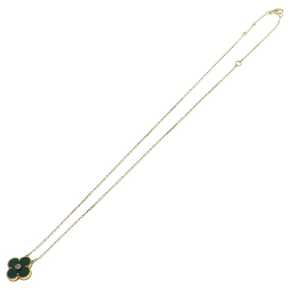 Van Cleef & Arpels(ヴァンクリーフアンドアーペル) ヴィンテージアルハンブラ マラカイト 2013年ホリデーコレクション 1PD ダイヤ付チェーンペンダントネックレス K18YG イエローゴールド レディース