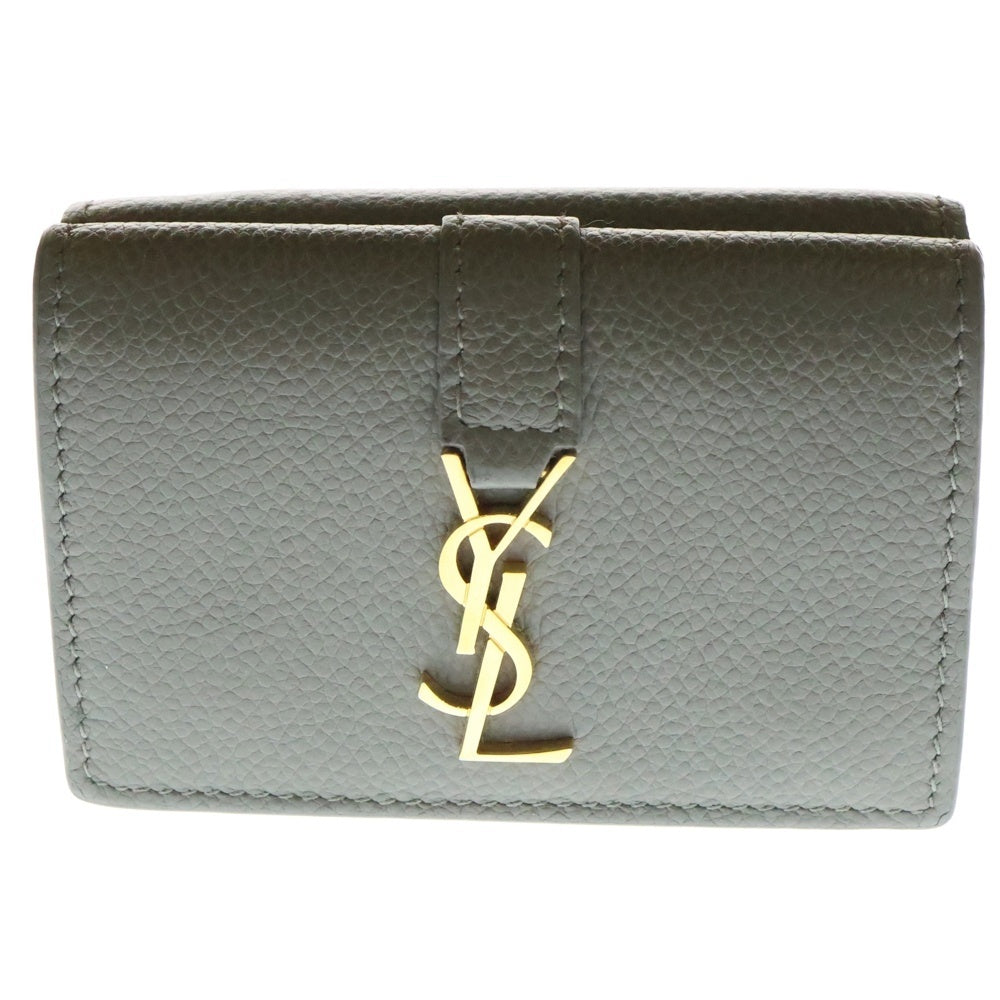 SAINT LAURENT PARIS(サンローランパリ) カサンドラ オリガミ タイニーウォレット コンパクトウォレット 三つ折り財布 グレージュ ゴールド金具 レザー 669959