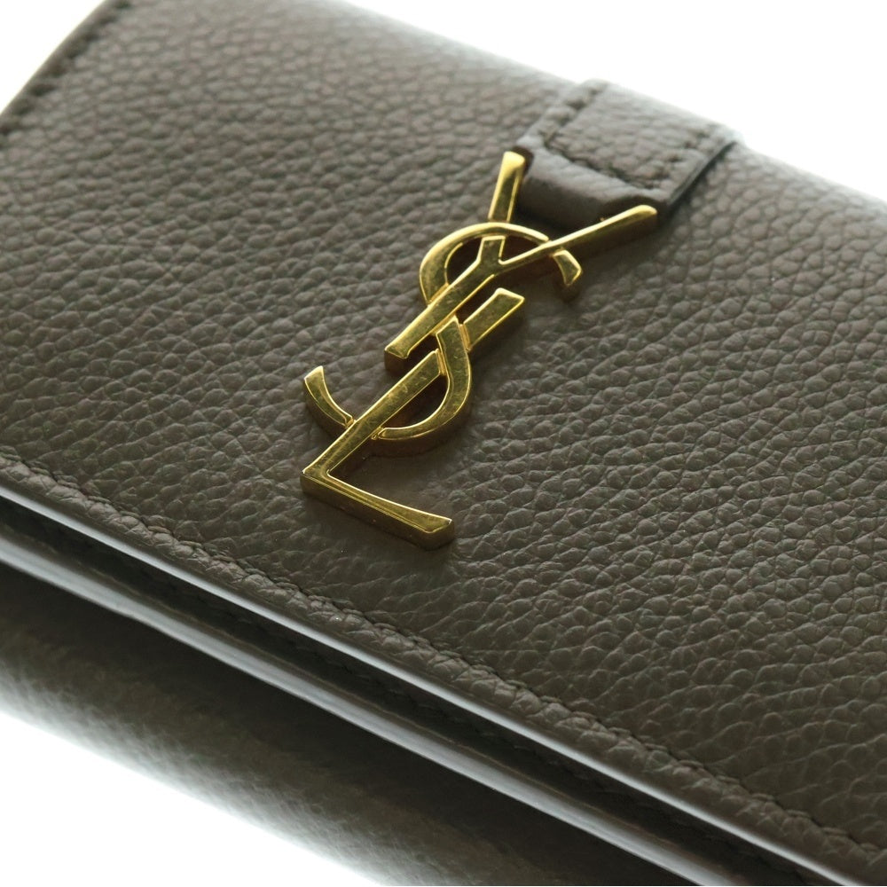 SAINT LAURENT PARIS(サンローランパリ) カサンドラ オリガミ タイニーウォレット コンパクトウォレット 三つ折り財布 グレージュ ゴールド金具 レザー 669959