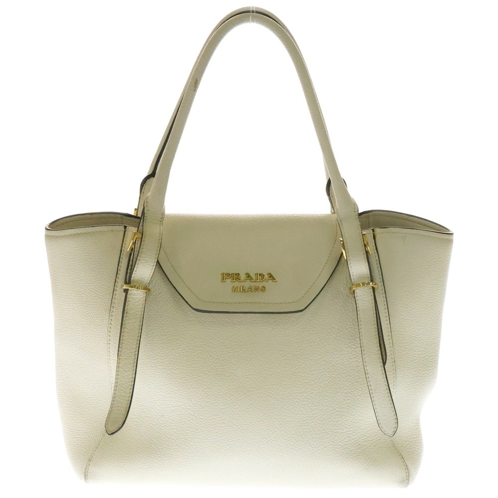 PRADA(プラダ) ロゴプレート グレインレザー 2WAY ハンド ショルダーバッグ ゴールド金具 ホワイト 1BA270