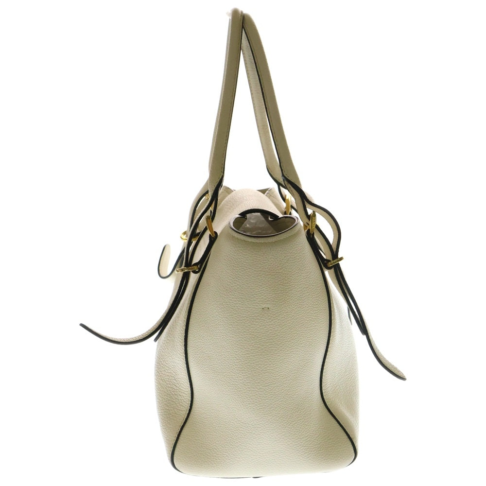PRADA(プラダ) ロゴプレート グレインレザー 2WAY ハンド ショルダーバッグ ゴールド金具 ホワイト 1BA270