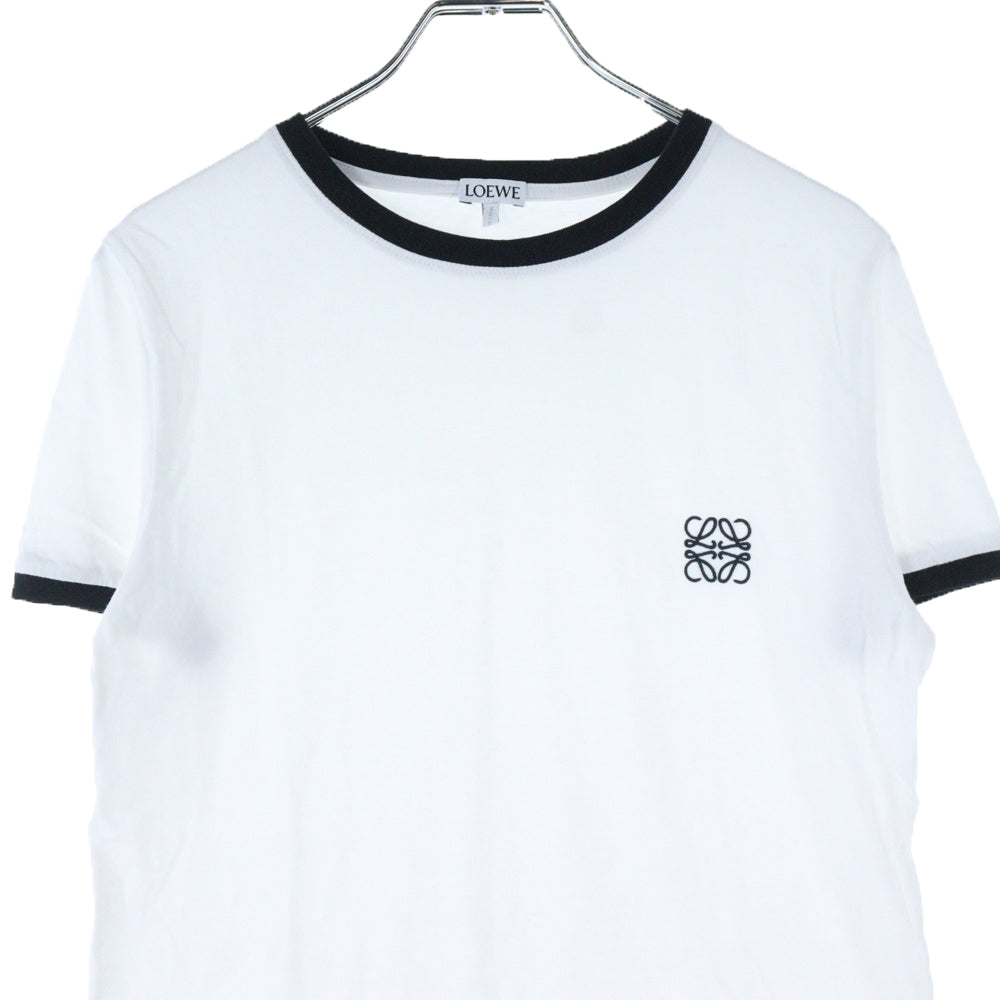 LOEWE(ロエベ) 22SS アナグラムロゴ刺繍 バイカラー クルーネック 半袖Tシャツ カットソー ホワイト/ブラック レディース S359Y22X28