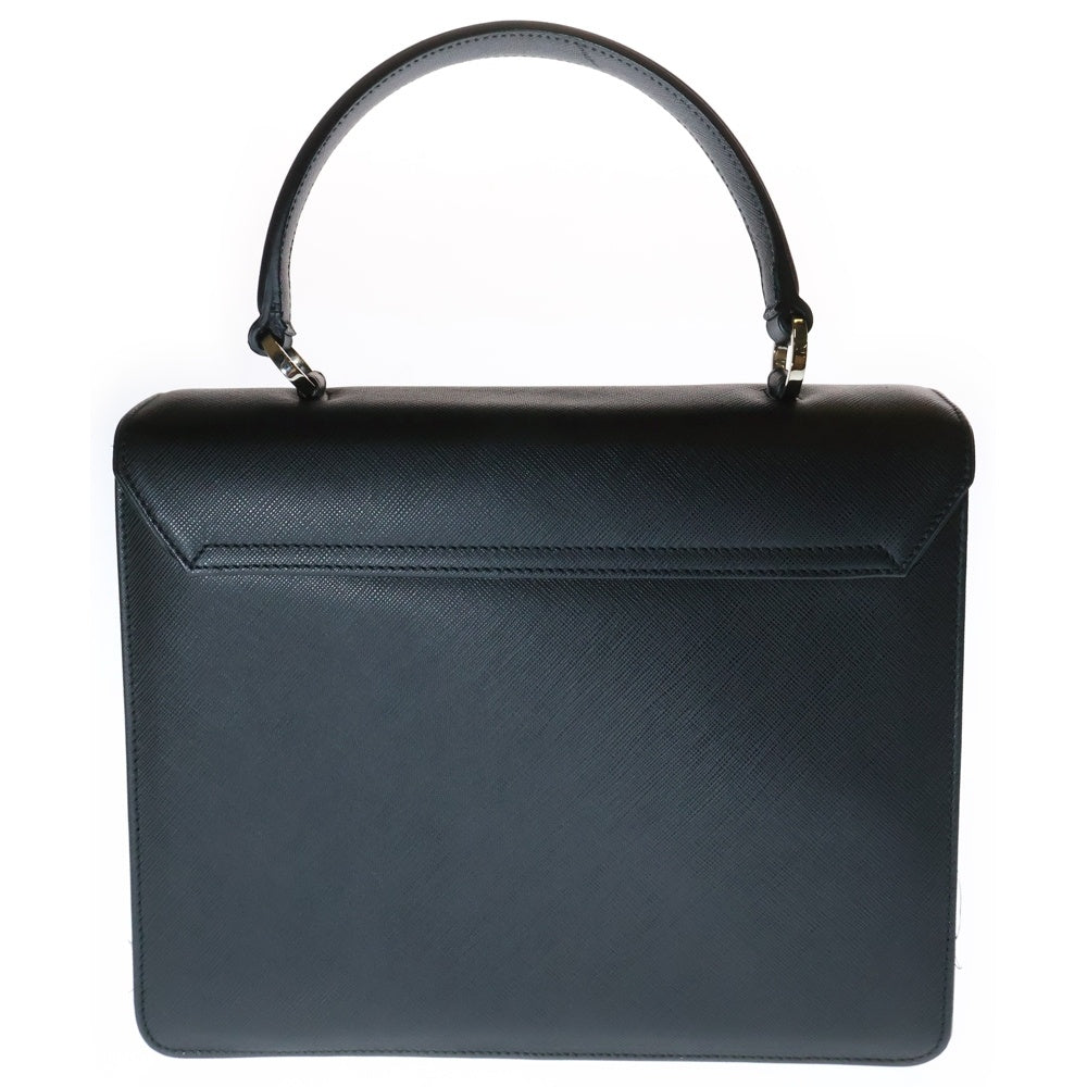 Salvatore Ferragamo(サルヴァトーレ フェラガモ) ガンチーニ レザー 2WAY ハンド ショルダーバッグ シルバー金具 ブラック