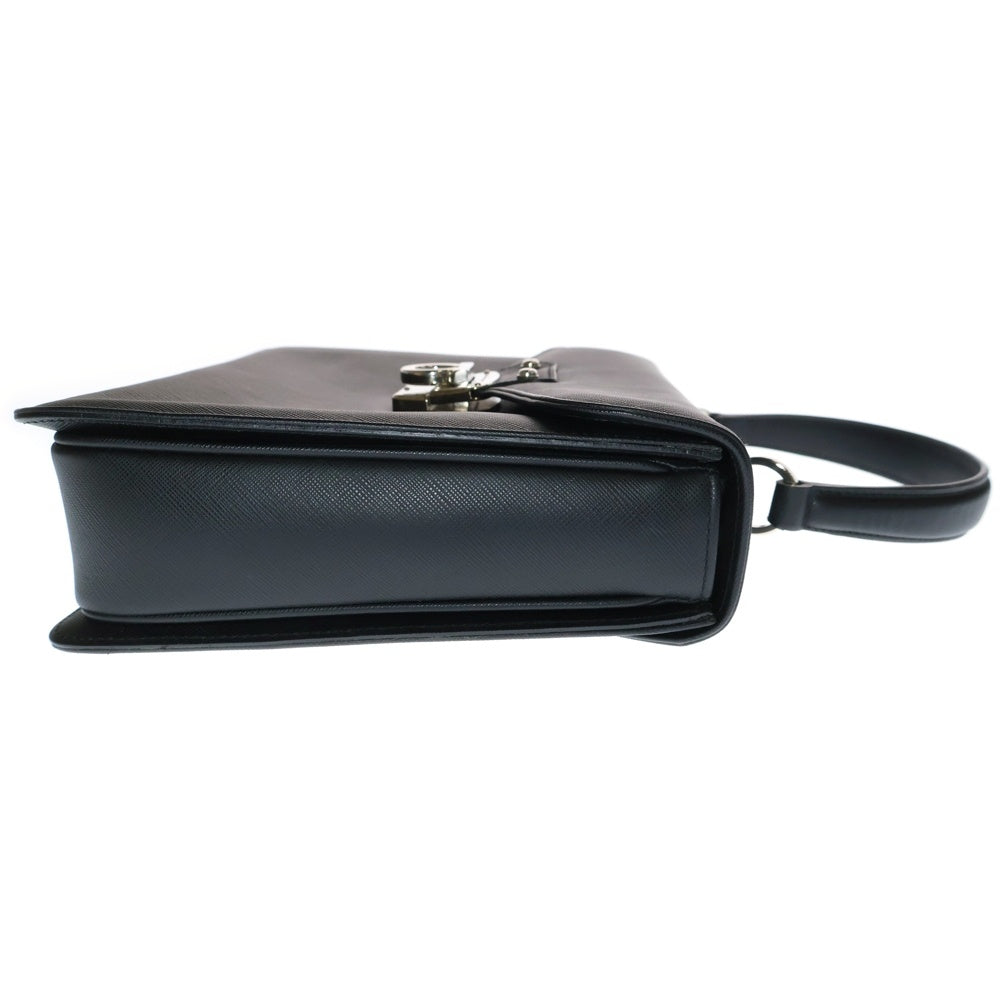Salvatore Ferragamo(サルヴァトーレ フェラガモ) ガンチーニ レザー 2WAY ハンド ショルダーバッグ シルバー金具 ブラック